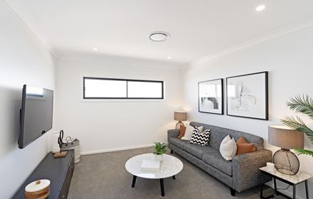 Theatre room in the Ellerton 223 display home by Hunter Homes
