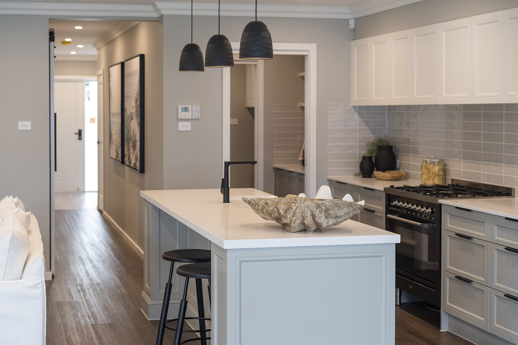 Close up view of the island in the kitchen of the Avoca display home by Montgomery Homes